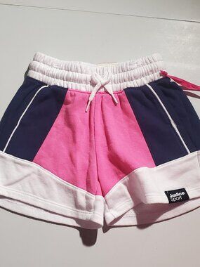 Justice Sweat‎ Shorts Color Block Drawstring Waist Pink Blue Girls NWT Small 7/8